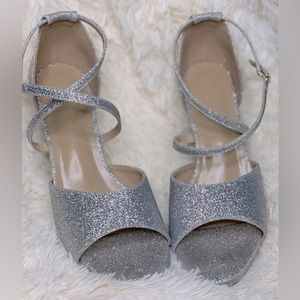 Silver Glitter cross strap cone heeled